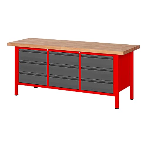 STIER Höhenverstellbare Werkbank Premium mit 1 Schublade BxTxH 1500x700x840-1040mm RAL 3000 / anthrazitmetallic
