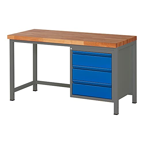 STIER Höhenverstellbare Werkbank Premium mit 1 Schublade BxTxH 1500x700x840-1040mm anthrazitmetall / RAL 5010