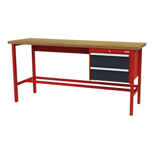 STIER Werkbank mit 2x200 mm Schubladen BxTxH 2000x600x960 mm RAL 3020 / RAL 7016