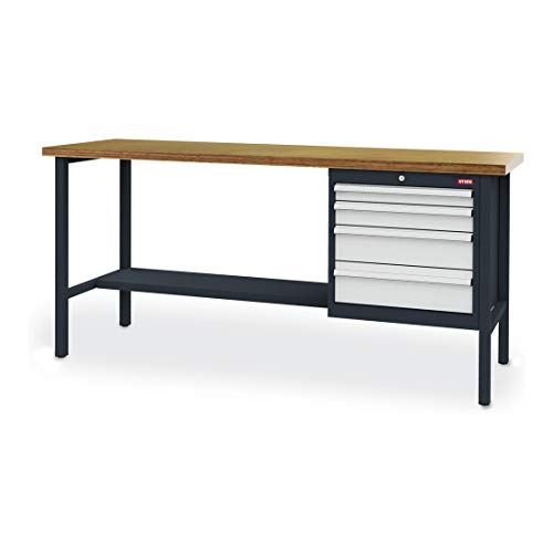 STIER Werkbank mit 4 Schubladen BxTxH 1500x600x960 mm RAL 7016 / RAL 7035