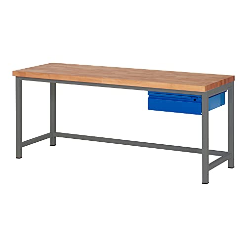 STIER Höhenverstellbare Werkbank Premium mit 1 Schublade BxTxH 1500x700x840-1040mm anthrazitmetall / RAL 5010