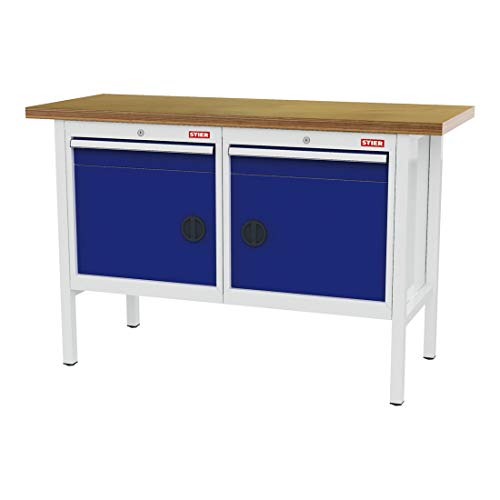 STIER Werkbank mit 1 Schublade und 1 Tür BxTxH 1500x600x960 mm RAL 7035 / RAL 5010