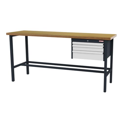 STIER Werkbank mit 1x50 1x100 1x150 mm Schubladen BxTxH 2000x600x960 mm RAL 7016