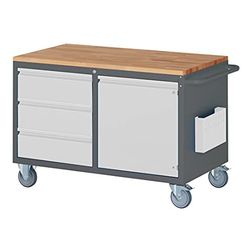 STIER Premium assembly trolley with 3 drawers and 1 hinged door WxDxH 1145x650x795 mm