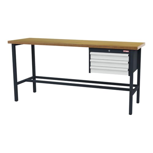STIER Werkbank mit 3x100 mm Schubladen BxTxH 2000x600x960 mm RAL 7016 / RAL 7035