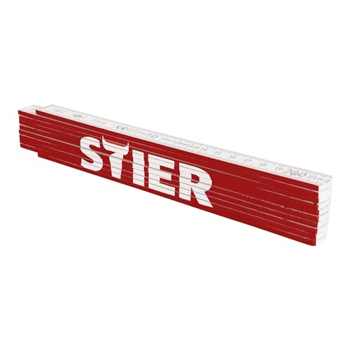 STIER Zollstock 2 m Länge aus Buchenholz 10 Glieder 90° und 180° Raster