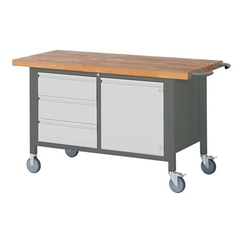 STIER Fahrbare Werkbank Premium mit 2 Schubladen und 2 Flügeltüren BxTxH 1500x700x880 mm