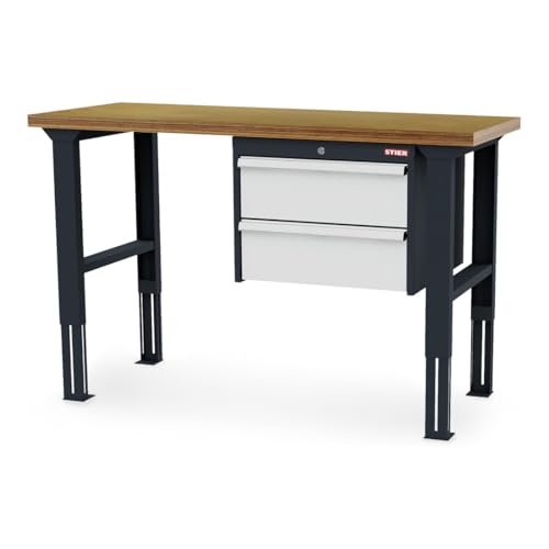STIER height-adjustable workbench with 2x200 mm drawers WxDxH 1500x600x760-1060