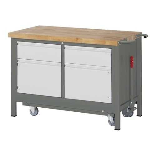 STIER Premium workbench with abs. chassis, 2 drawers, and 2 hinged doors (WxDxH 1250x700x880mm)