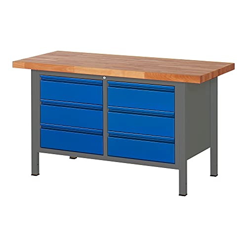 STIER Höhenverstellbare Werkbank Premium mit 1 Schublade BxTxH 1500x700x840-1040mm anthrazitmetall / RAL 5010