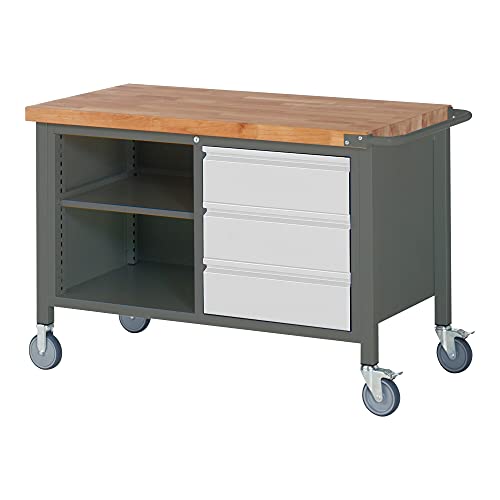 STIER Fahrbare Werkbank Premium mit 3 Schubladen und einem offenen Fach BxTxH 1250x700x880 mm