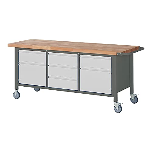 STIER Fahrbare Werkbank Premium mit 2 Schubladen und 2 Flügeltüren BxTxH 2000x700x880mm