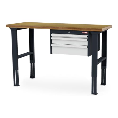 STIER height-adjustable workbench with 1x50 1x100 1x150 mm drawers WxDxH