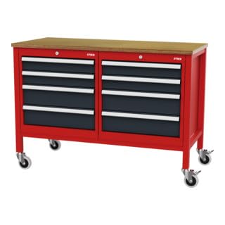 STIER Mobile box workbench with 8 drawers WxDxH 1300x600x960 mm RAL 3020 /