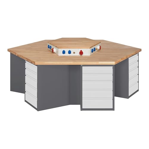 STIER group workbench with 6x5 drawers and energy attachment WxDxH 2700x2340x890