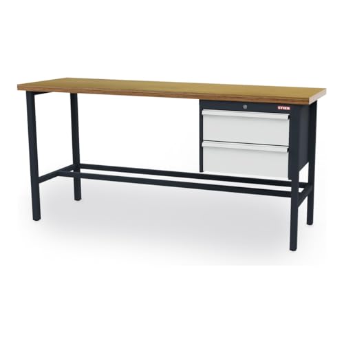 STIER Werkbank mit 2x200 mm Schubladen BxTxH 2000x600x960 mm RAL 7016 / RAL 7035