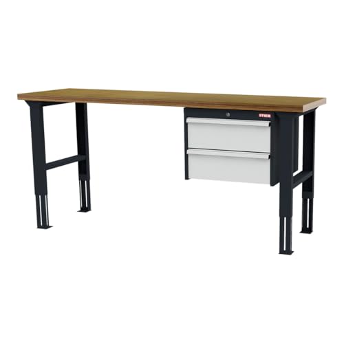 STIER Höhenverstellbare Werkbank mit 2x200 mm Schubladen BxTxH 2000x600x760-1060
