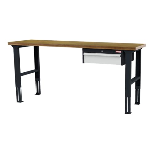 STIER height-adjustable workbench with 1x150 mm drawer WxDxH 2000x600x760-1060