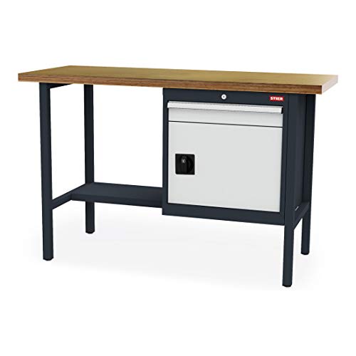 STIER Werkbank mit 1 Schublade und 1 Tür BxTxH 1500x600x960 mm RAL 7016 / RAL 7035
