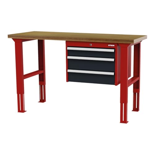 STIER Höhenverstellbare Werkbank mit 1x100 2x150 mm Schubladen BxTxH