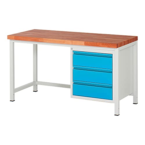 STIER Höhenverstellbare Werkbank Premium mit 1 Schublade BxTxH 1500x700x840-1040mm RAL 7035 / RAL 5012