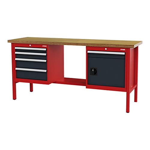 STIER workbench with 5 drawers and 1 door WxDxH 2000x600x960 mm RAL 3020 / RAL