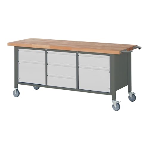 STIER Fahrbare Werkbank Premium mit 2 Schubladen und 2 Flügeltüren BxTxH 2000x700x880mm