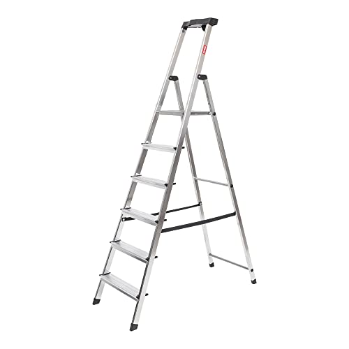 STIER Stufen Stehleiter einseitig begehbar, Alu-Sicherheits-Stehleiter, Mehrzweckleiter