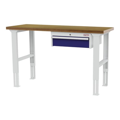 STIER height-adjustable workbench with 1x150 mm drawer WxDxH 1500x600x760-1060