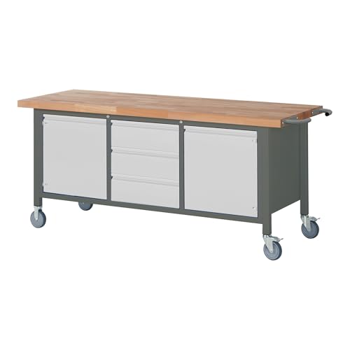 STIER Fahrbare Werkbank Premium mit 2 Schubladen und 2 Flügeltüren BxTxH 2000x700x880mm