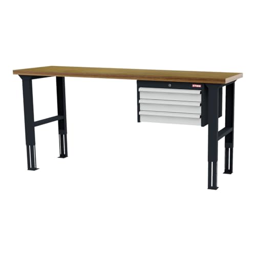 STIER height-adjustable workbench with 3x100 mm drawers WxDxH 2000x600x760-1060