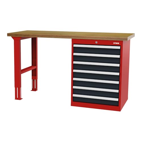 STIER modular workbench WxDxH 1500x600x860 mm with 1 cabinet housing of width 600