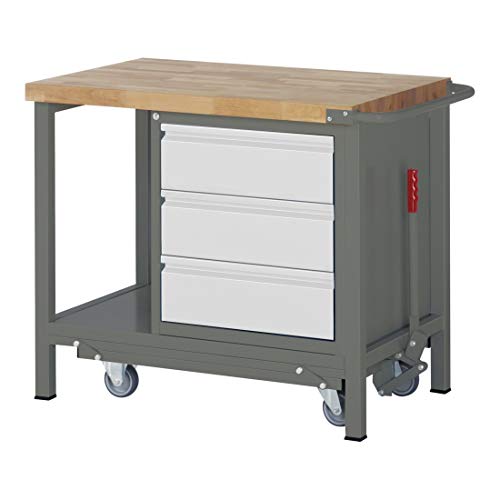 STIER Werkbank Premium mit abs. Fahrgestell und 3 Schubladen