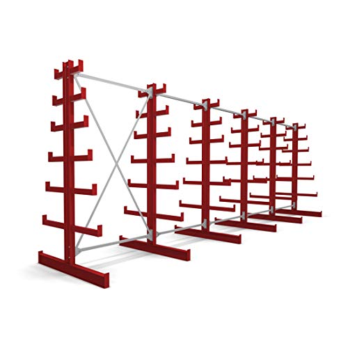 STIER cantilever rack double-sided 1 bay with 6 descending levels 1300x2000x500mm fire red