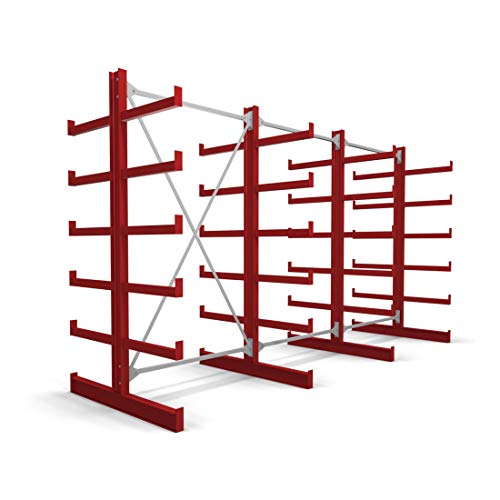 STIER Kragarmregal doppelseitig 1 Feld mit 5 Ebenen 1300x2000x500mm feuerrot