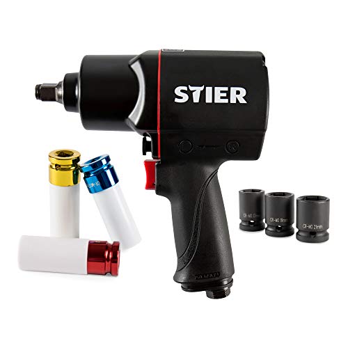 STIER pneumatic impact wrench 17-BBS set, 8 pieces, max. loosening torque 1,756 Nm