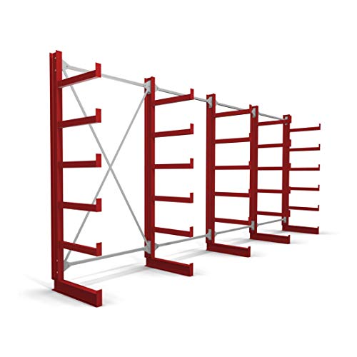STIER Kragarmregal einseitig 1 Feld mit 5 Ebenen 1300x2000x500mm feuerrot