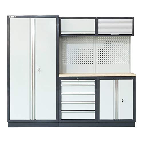 STIER Werkstatteinrichtung Basic 3-teilig mit Lochwand und Multiplex-Arbeitsplatte BxTxH 2275x460x2000mm
