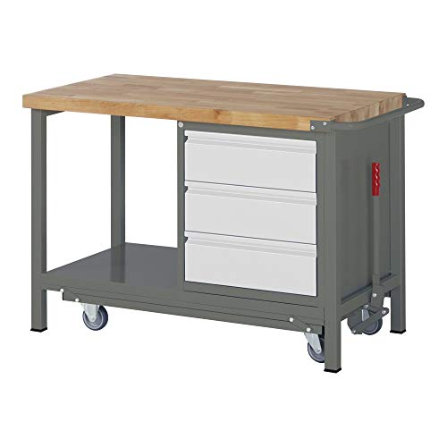STIER Werkbank Premium mit abs. Fahrgestell und 3 Schubladen