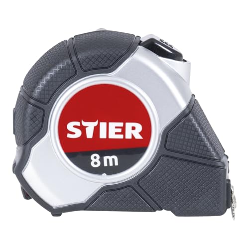 STIER Taschenbandmaß Länge 3 bis 8 m Gürtelclip Maßband Self-Lock-Buttons