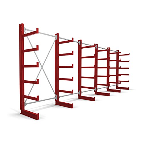 STIER Kragarmregal einseitig 1 Feld mit 5 Ebenen 1300x2000x500mm feuerrot