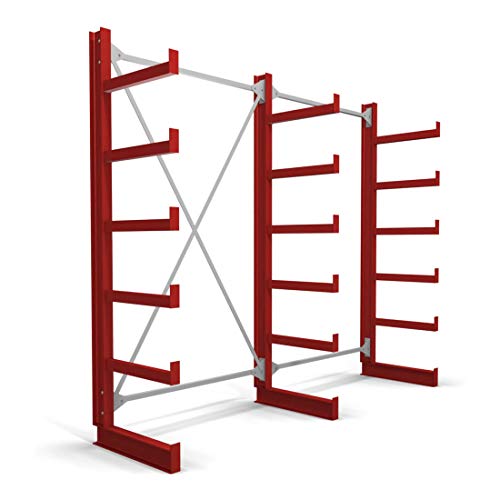 STIER Kragarmregal einseitig 1 Feld mit 5 Ebenen 1300x2000x500mm feuerrot