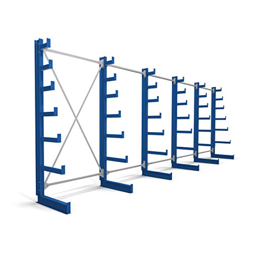 STIER cantilever racking, single-sided, 1 bay with 6 descending levels, 1300x2000x500mm, gentian blue