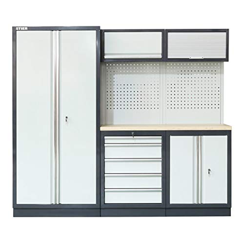 STIER Werkstatteinrichtung Basic 3-teilig mit Lochwand und Multiplex-Arbeitsplatte BxTxH 2275x460x2000mm