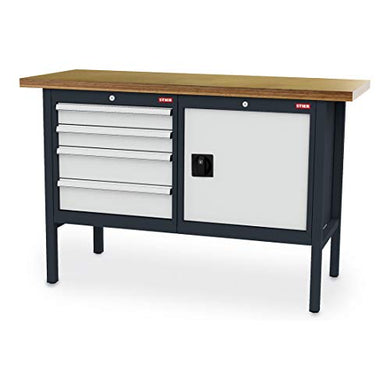 STIER Werkbank mit 4 Schubladen und 1 Tür BxTxH 1500x600x960 mm RAL 7016 / RAL