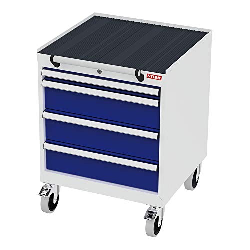 STIER Mobiler Schubladenschrank mit 5 Schubladen BxTxH 600x575x790 mm lichtgrau/enzianblau, RAL 7035 / RAL 5010