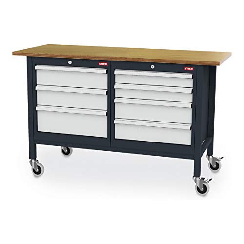 STIER Mobile Kastenwerkbank mit 6 Schubladen BxTxH 1300x600x960 mm RAL 7016 / RAL 7035