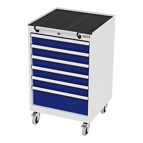 STIER Mobiler Schubladenschrank mit 5 Schubladen BxTxH 600x575x790 mm lichtgrau/enzianblau, RAL 7035 / RAL 5010