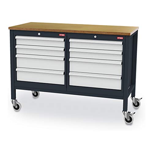 STIER Mobile Kastenwerkbank mit 6 Schubladen BxTxH 1300x600x960 mm RAL 7016 / RAL 7035