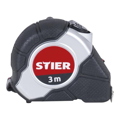 STIER Taschenbandmaß Länge 3 bis 8 m Gürtelclip Maßband Self-Lock-Buttons